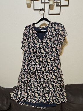LOFT Navy Mini Dress with Pink and Cream Floral
